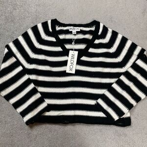 Wildfox Women’s Large Knit Black White Striped Pullover V Neck Sweater NWT